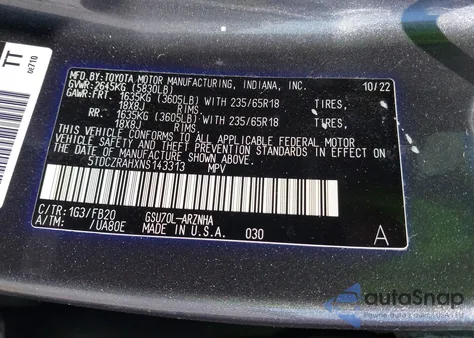 2022 Toyota Highlander L z USA, uszkodzony, nr VIN 5TDCZRAHXNS143313